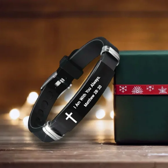 Black Silicone Scripture Bracelet Adjustable Unisex - Picture 6 of 8